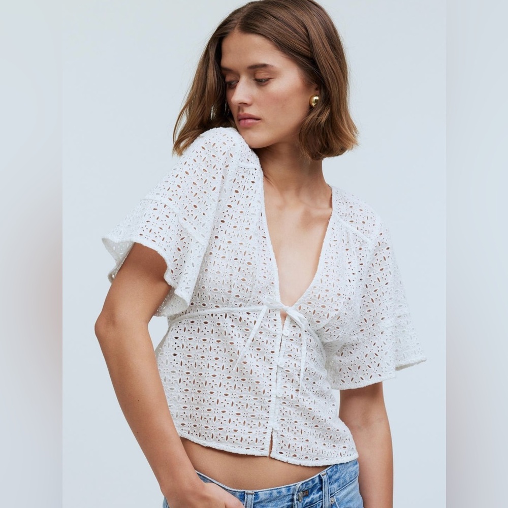 Madewell Eyelet Tie Front Top - Picture 5 of 7